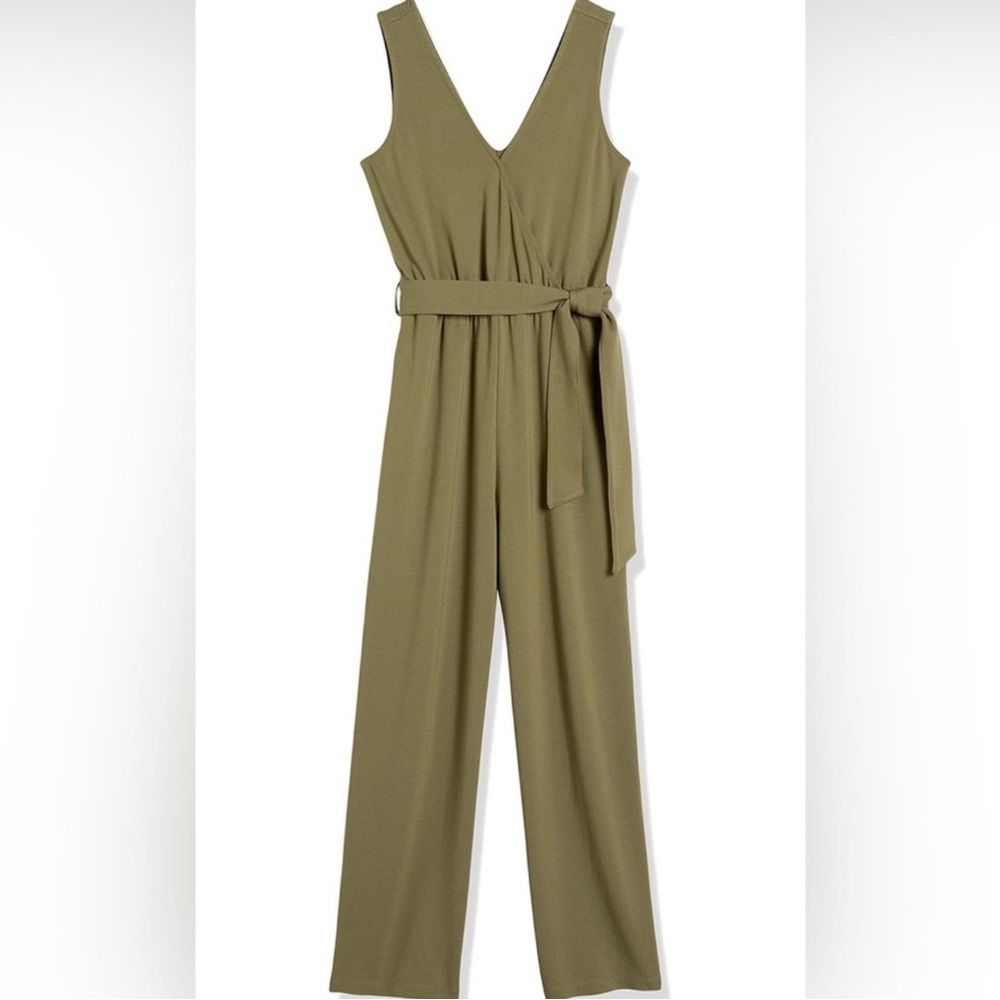The Drop Women's @caralynmirand Sleeveless Wrap Jumpsuit Army Green - Picture 4 of 5